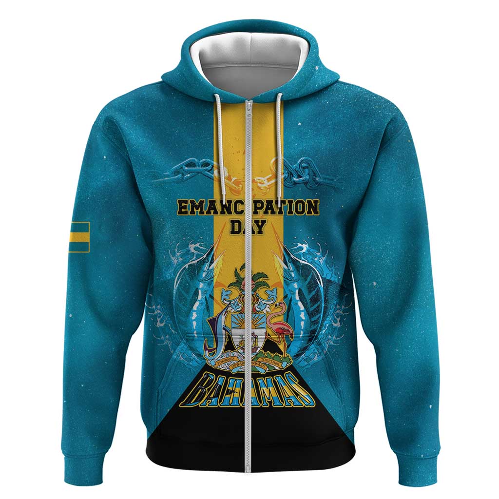 Personalized Bahamas Emancipation Day Hoodie Blue Marlin With Coat Of Arms LT05