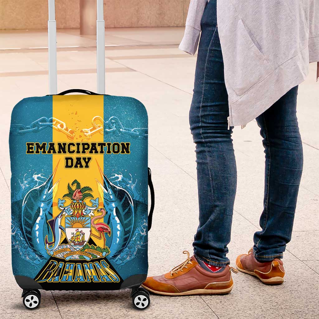 Bahamas Emancipation Day Luggage Cover Blue Marlin With Coat Of Arms LT05