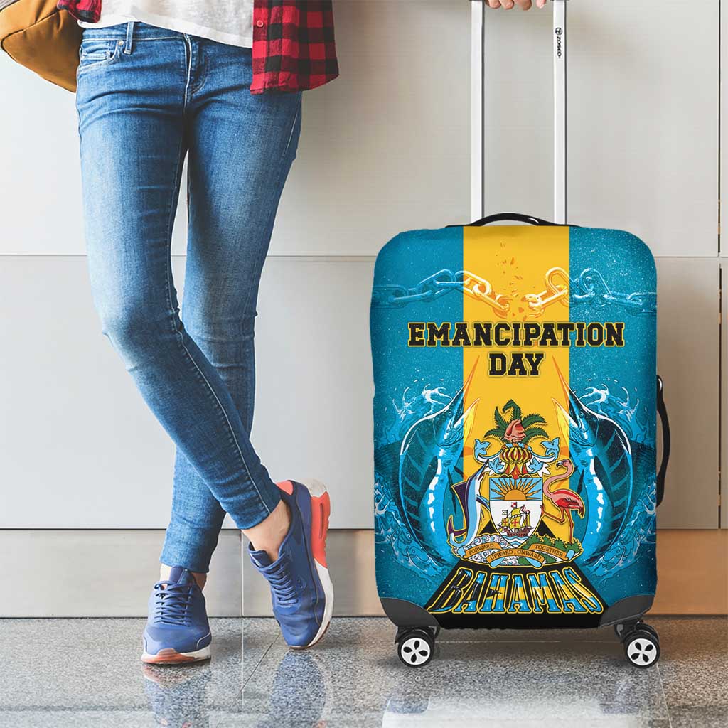 Bahamas Emancipation Day Luggage Cover Blue Marlin With Coat Of Arms LT05