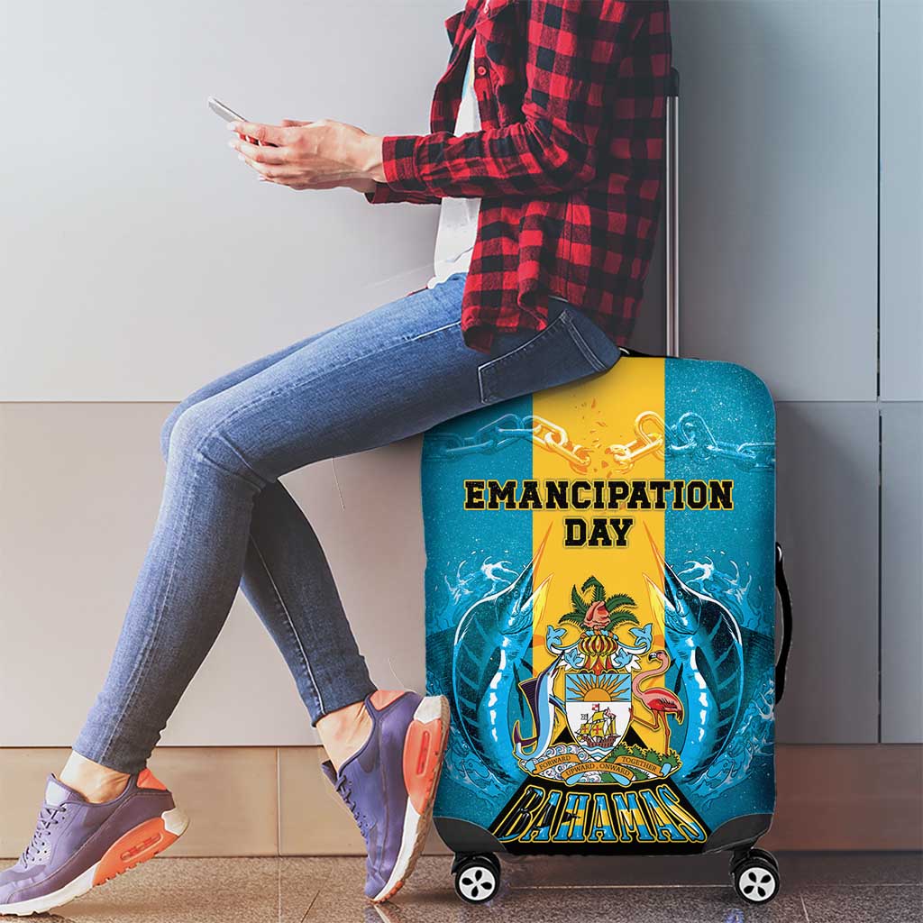 Bahamas Emancipation Day Luggage Cover Blue Marlin With Coat Of Arms LT05