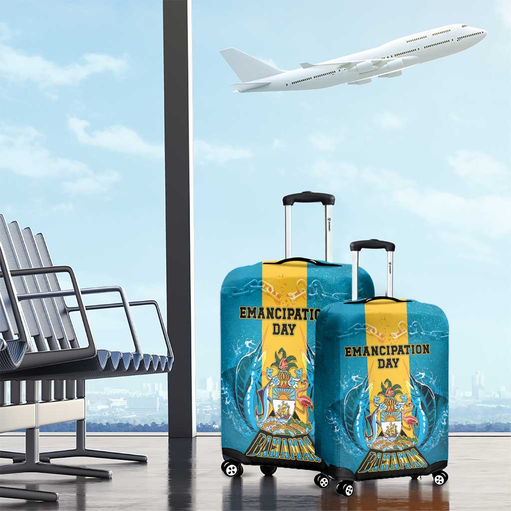 Bahamas Emancipation Day Luggage Cover Blue Marlin With Coat Of Arms LT05