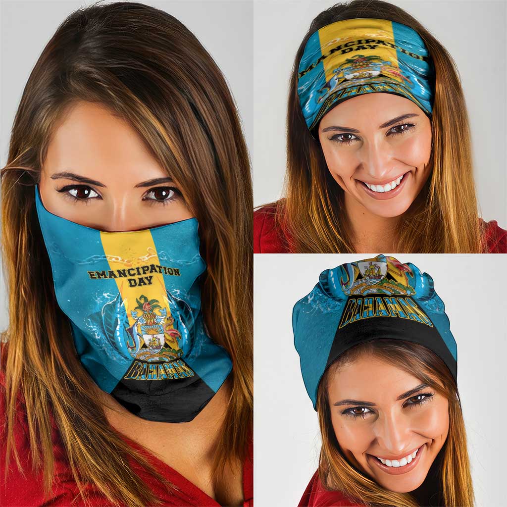 Bahamas Emancipation Day Neck Gaiter Blue Marlin With Coat Of Arms LT05