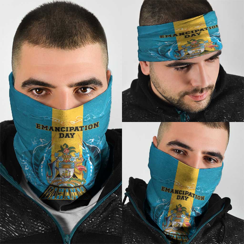 Bahamas Emancipation Day Neck Gaiter Blue Marlin With Coat Of Arms LT05