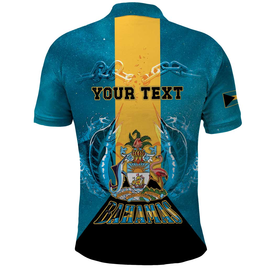 Personalized Bahamas Emancipation Day Polo Shirt Blue Marlin With Coat Of Arms LT05
