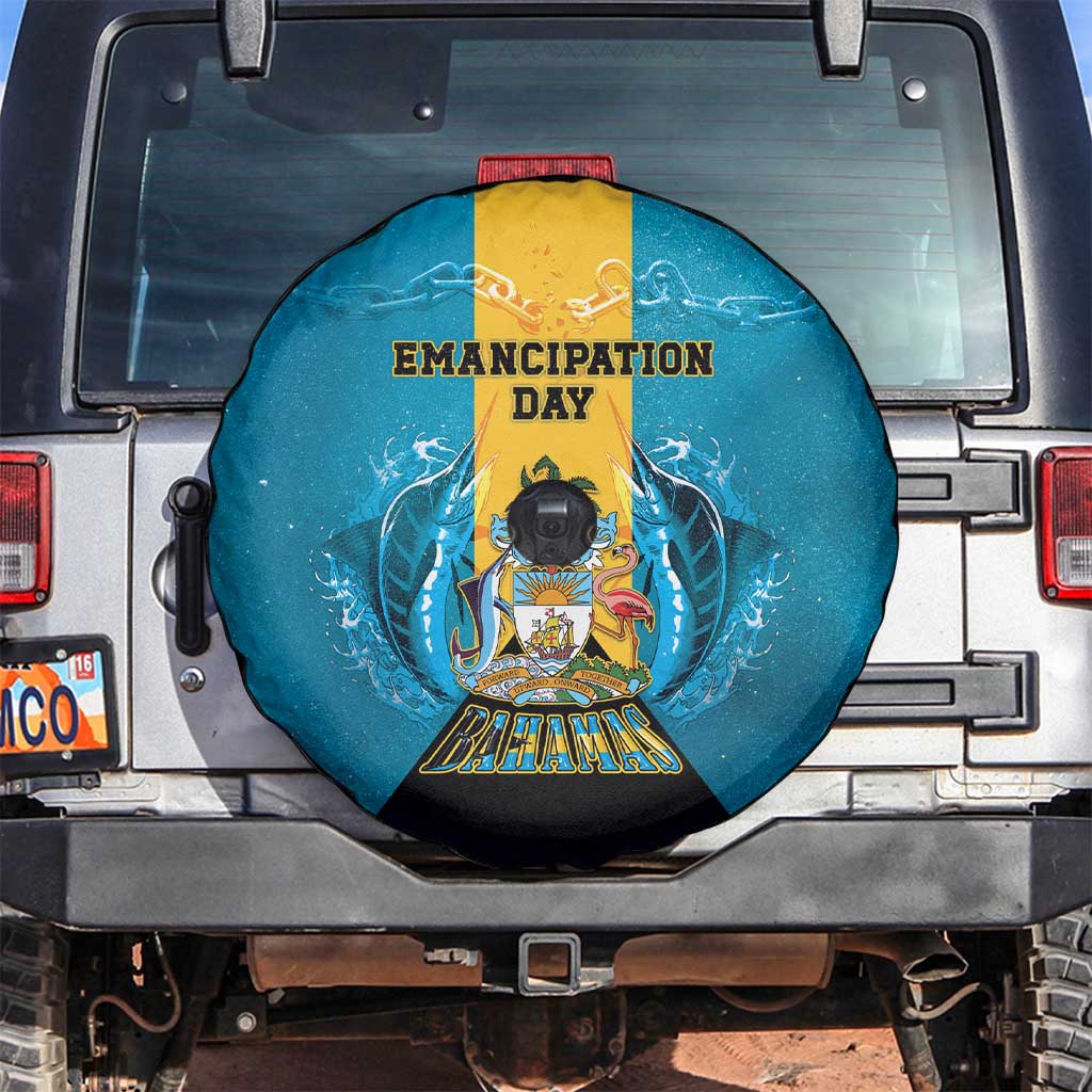 Bahamas Emancipation Day Spare Tire Cover Blue Marlin With Coat Of Arms LT05