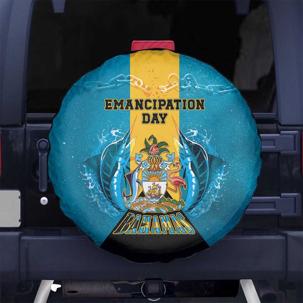 Bahamas Emancipation Day Spare Tire Cover Blue Marlin With Coat Of Arms LT05