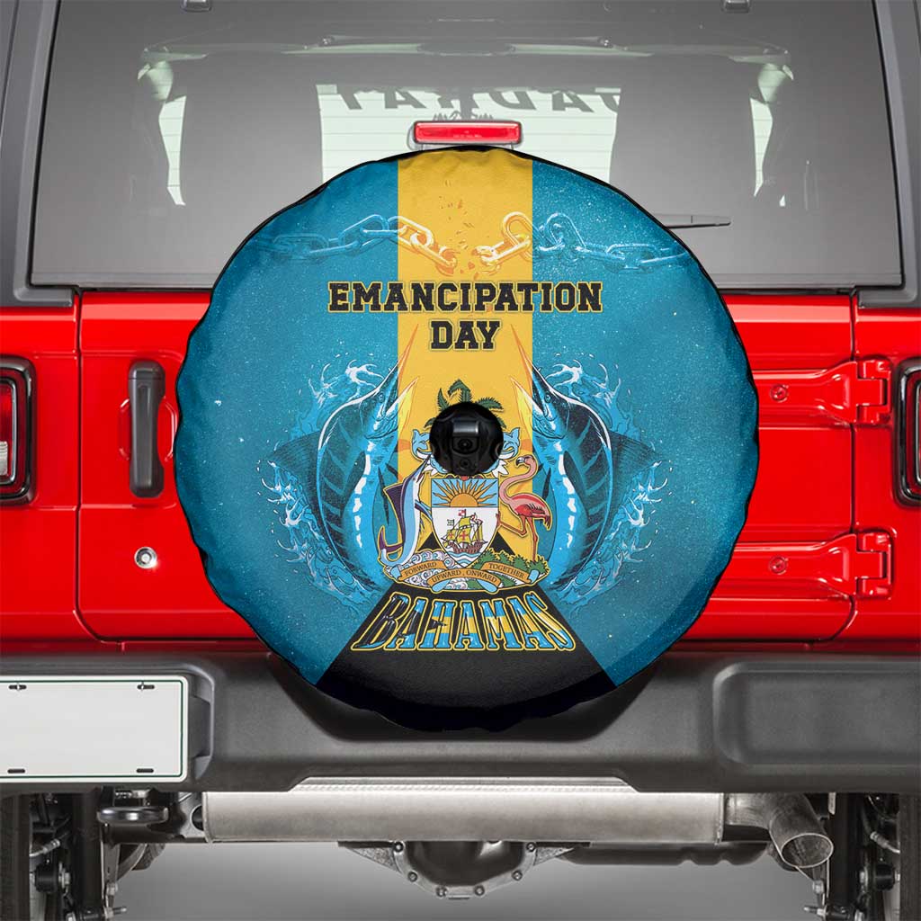 Bahamas Emancipation Day Spare Tire Cover Blue Marlin With Coat Of Arms LT05