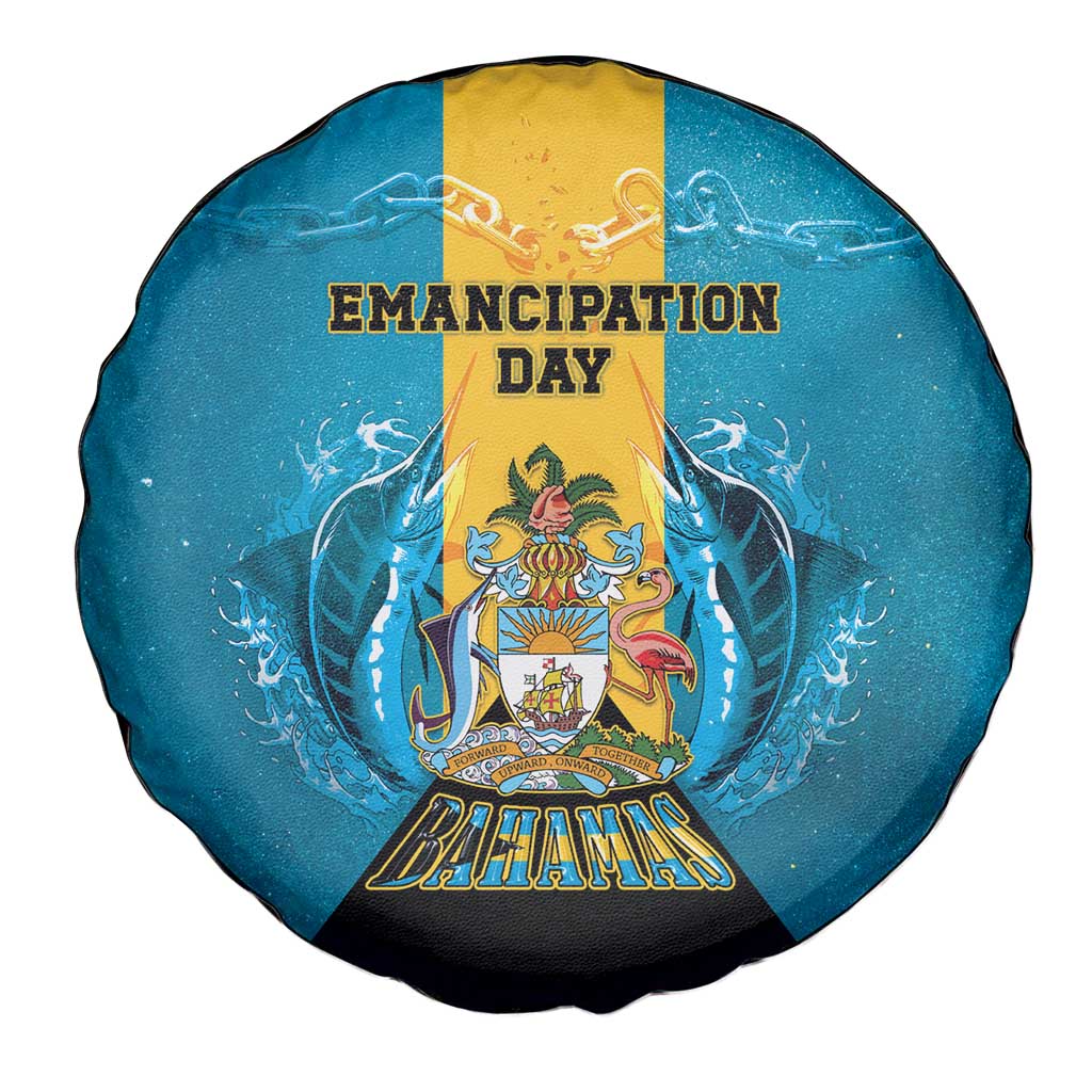 Bahamas Emancipation Day Spare Tire Cover Blue Marlin With Coat Of Arms LT05
