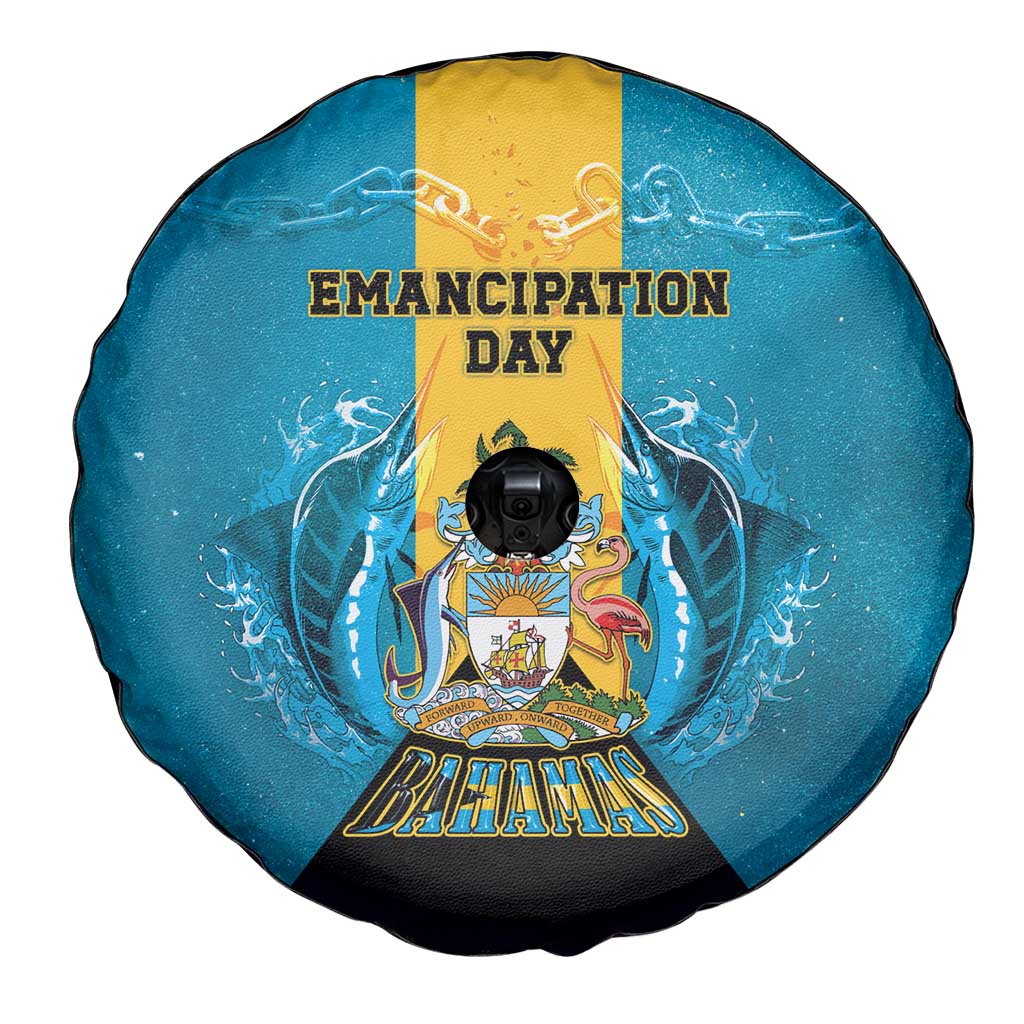 Bahamas Emancipation Day Spare Tire Cover Blue Marlin With Coat Of Arms LT05