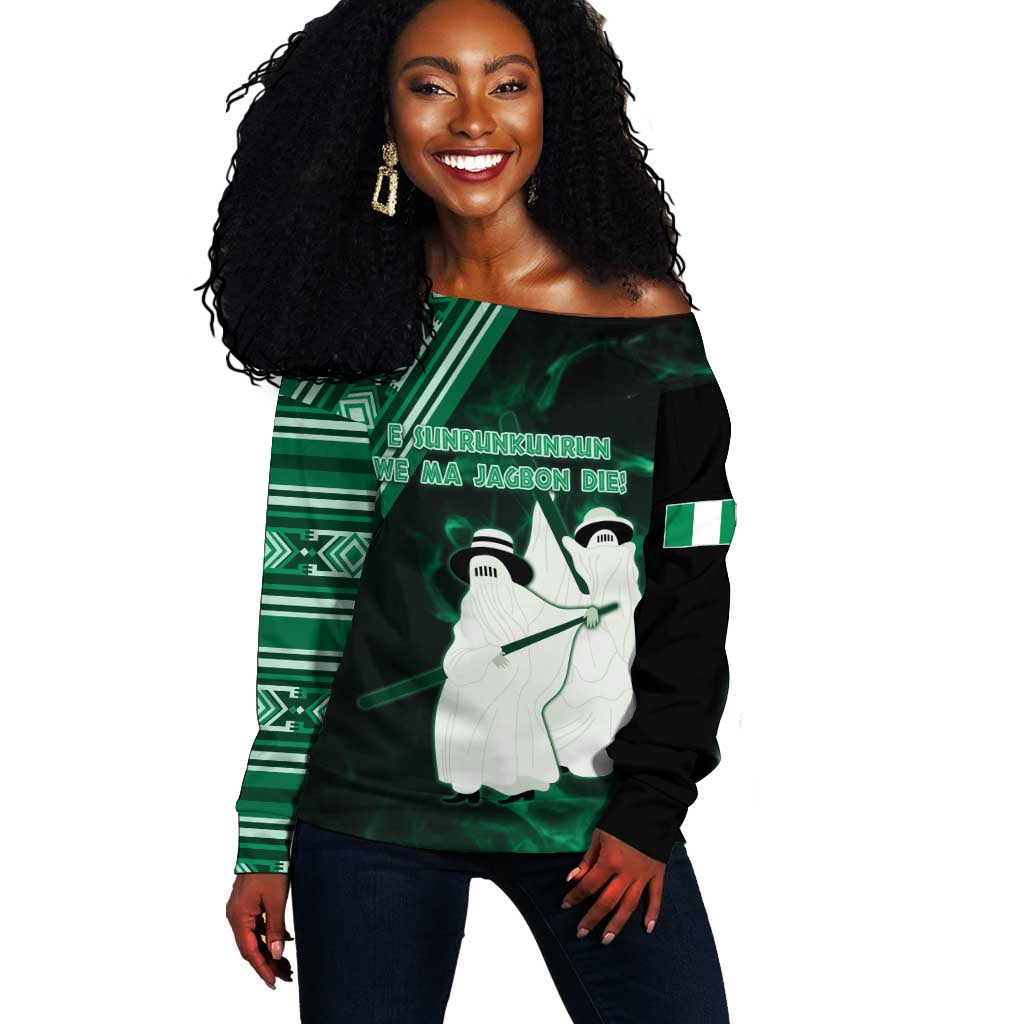 Nigeria Yoruba Festival Off Shoulder Sweater Eko Spirit Eyo Masquerade LT05