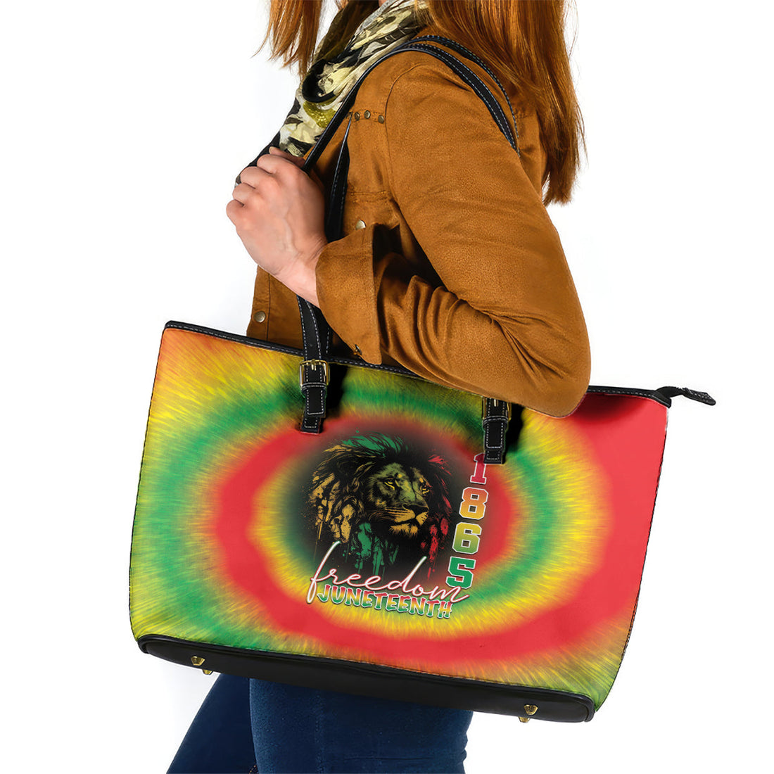 Juneteenth Freedom Day Leather Tote Bag Reggae Tie Dye Style LT05
