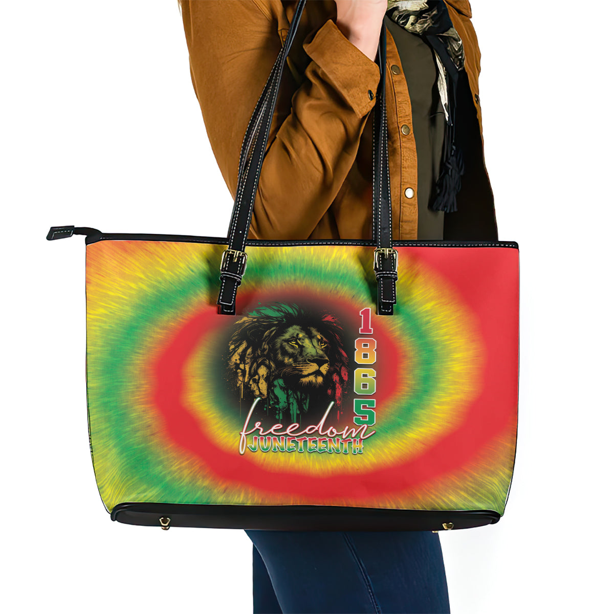 Juneteenth Freedom Day Leather Tote Bag Reggae Tie Dye Style LT05