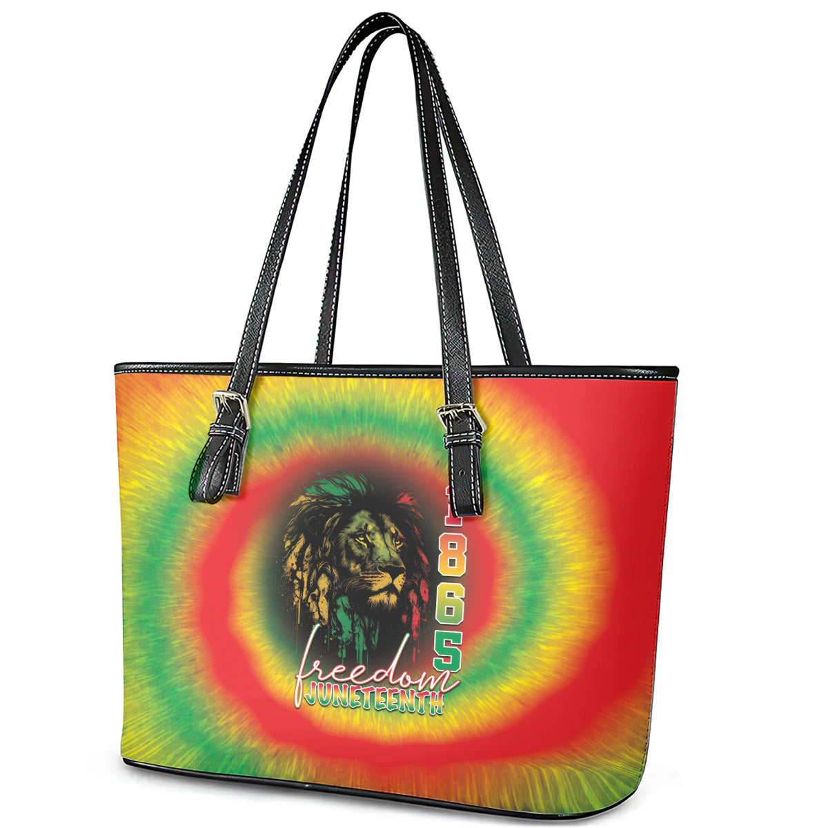 Juneteenth Freedom Day Leather Tote Bag Reggae Tie Dye Style LT05