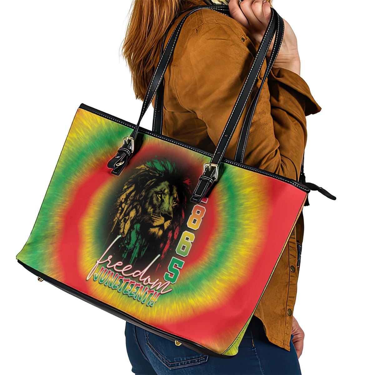 Juneteenth Freedom Day Leather Tote Bag Reggae Tie Dye Style LT05