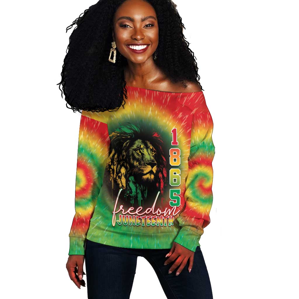 Juneteenth Freedom Day Off Shoulder Sweater Reggae Tie Dye Style LT05