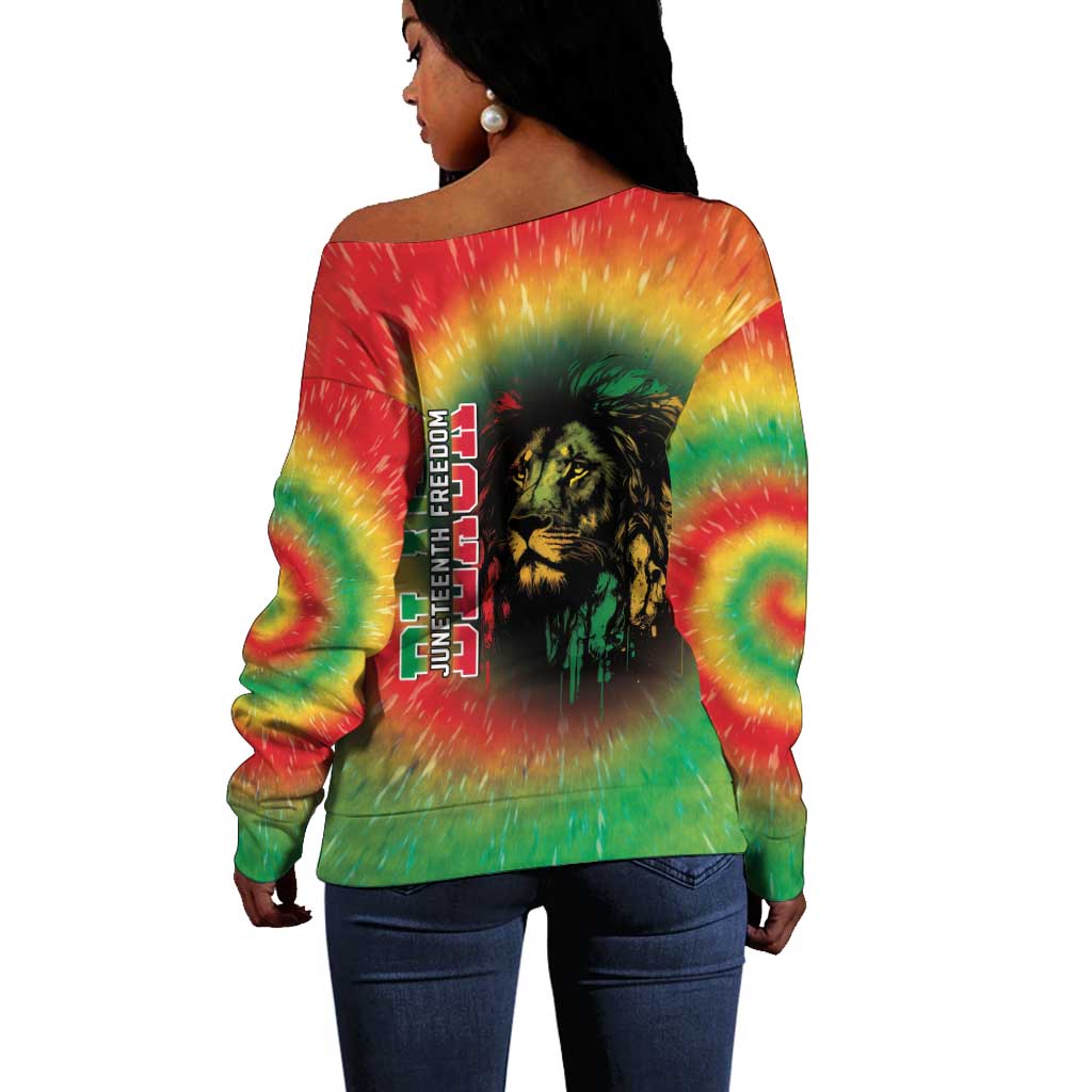 Juneteenth Freedom Day Off Shoulder Sweater Reggae Tie Dye Style LT05