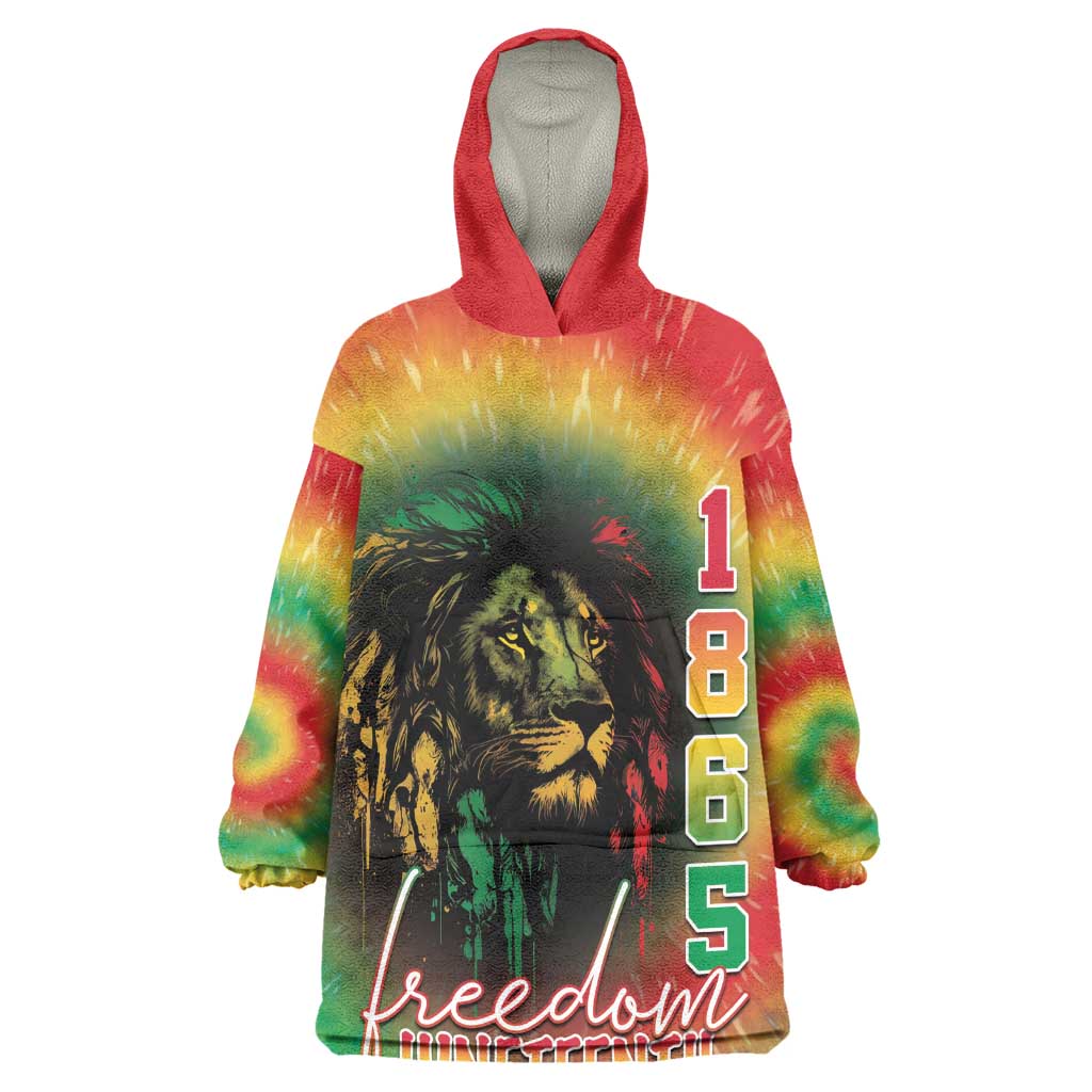 Juneteenth Freedom Day Wearable Blanket Hoodie Reggae Tie Dye Style LT05