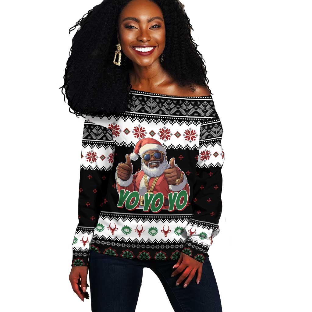 South Africa Christmas Off Shoulder Sweater Hip Hop Santa Claus LT05