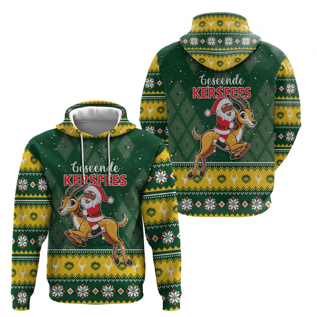 South Africa Christmas Hoodie Funny Santa Riding Springbok LT05