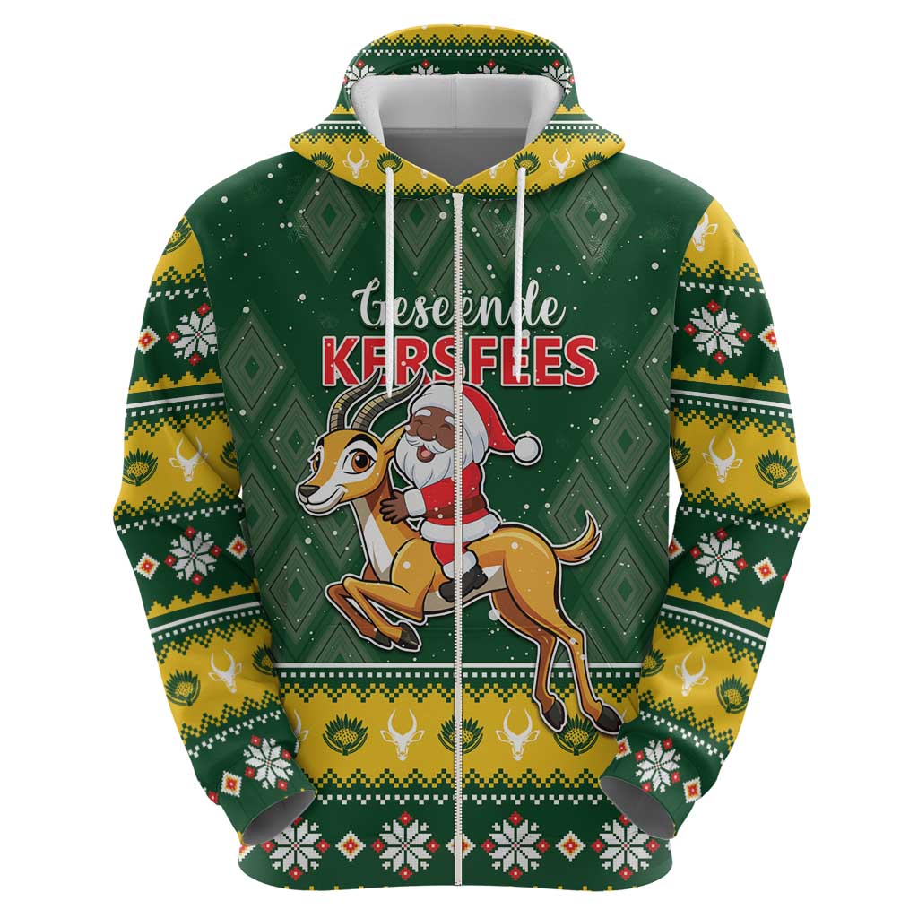 South Africa Christmas Hoodie Funny Santa Riding Springbok LT05