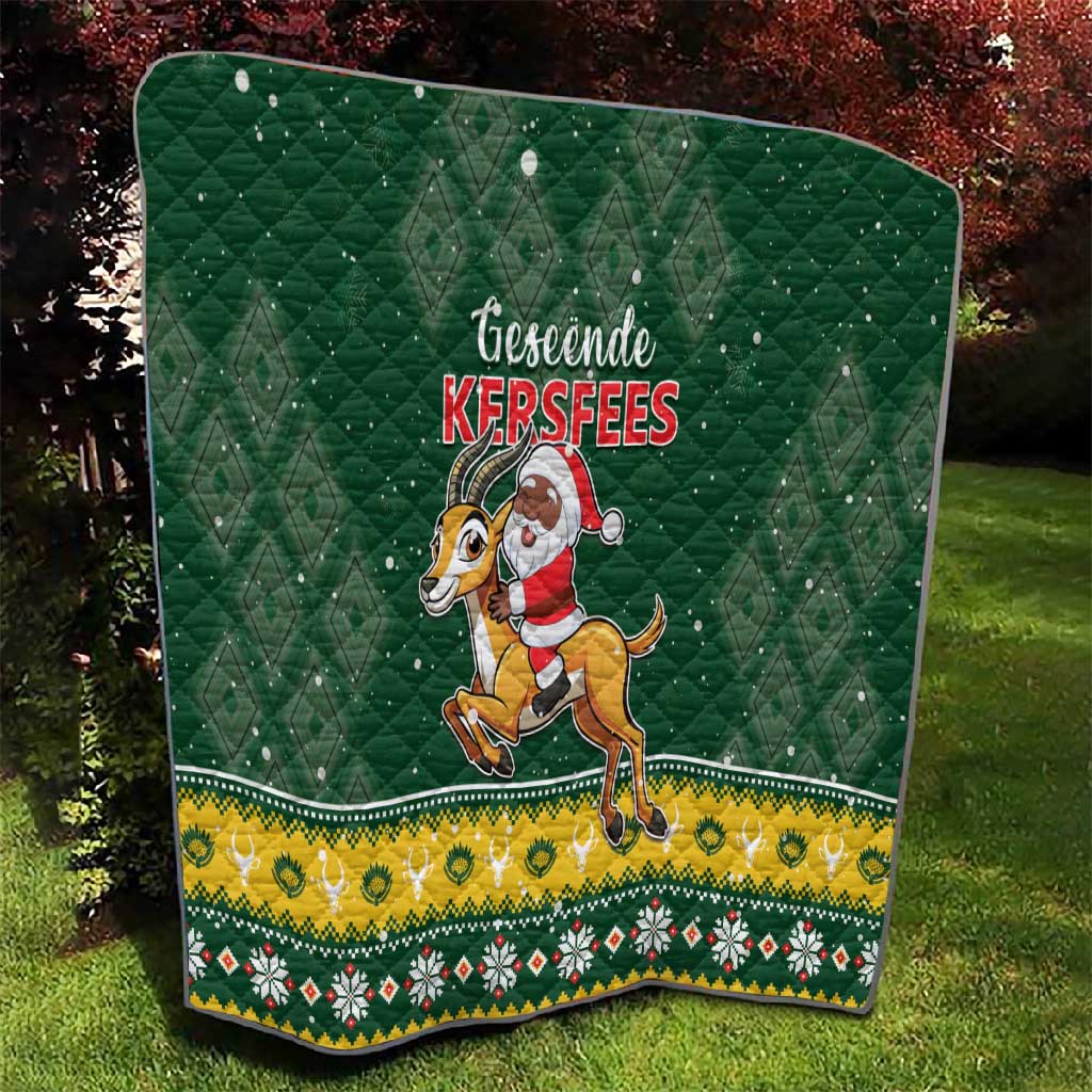 South Africa Christmas Quilt Funny Santa Riding Springbok LT05