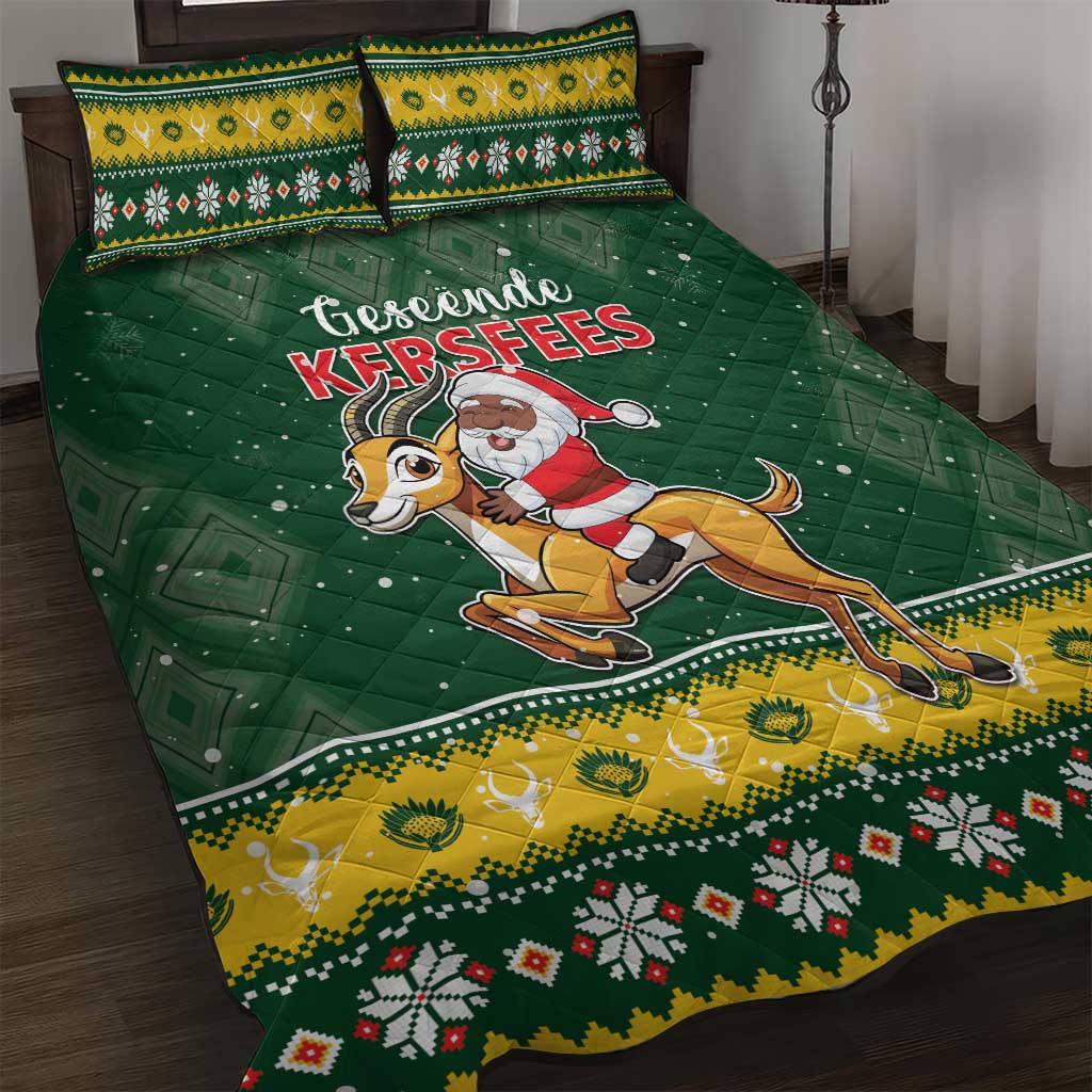 South Africa Christmas Quilt Bed Set Funny Santa Riding Springbok LT05