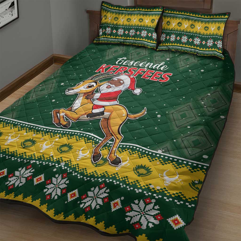 South Africa Christmas Quilt Bed Set Funny Santa Riding Springbok LT05