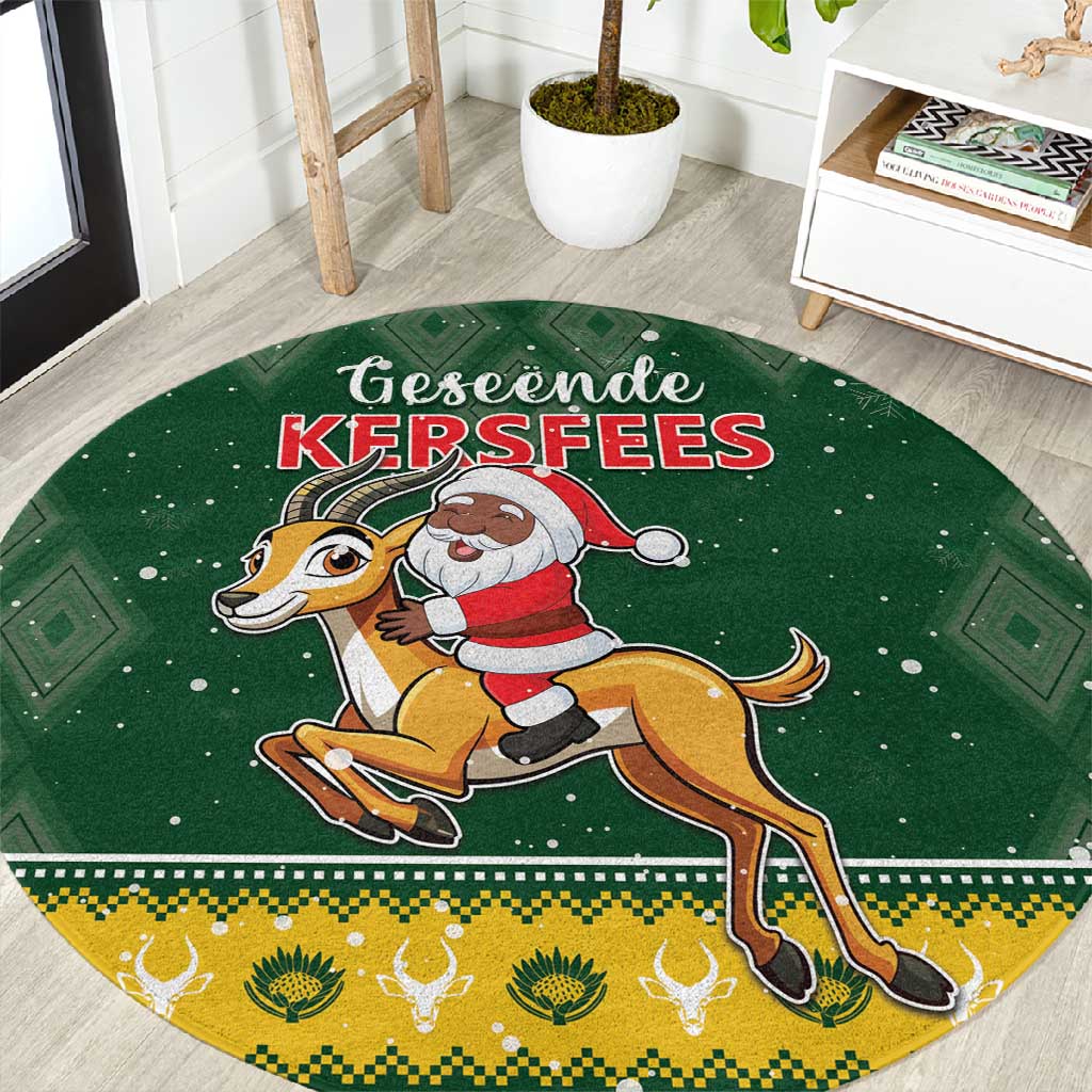 South Africa Christmas Round Carpet Funny Santa Riding Springbok LT05
