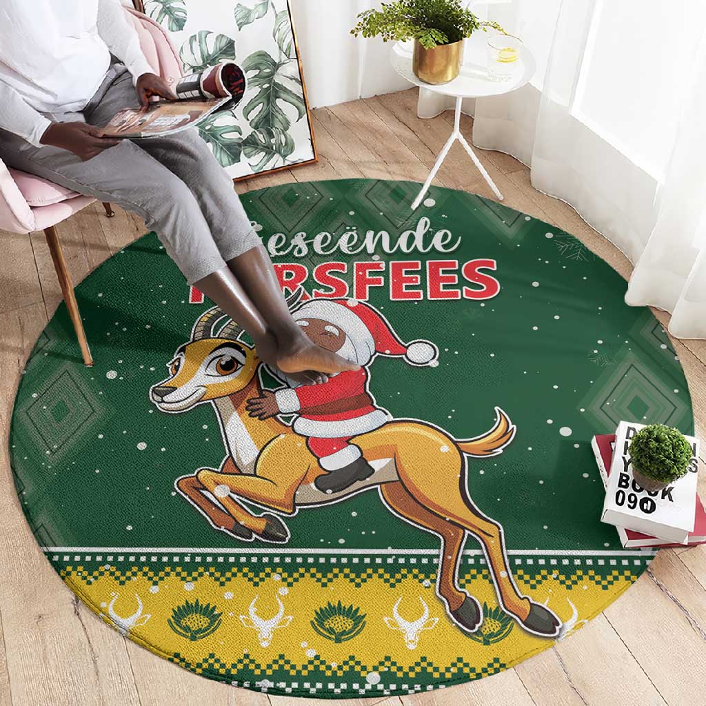 South Africa Christmas Round Carpet Funny Santa Riding Springbok LT05