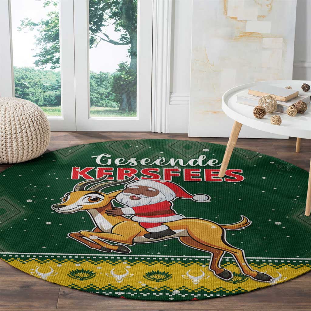 South Africa Christmas Round Carpet Funny Santa Riding Springbok LT05