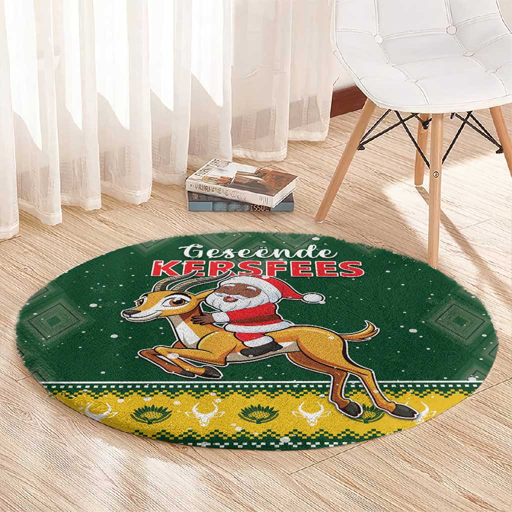 South Africa Christmas Round Carpet Funny Santa Riding Springbok LT05