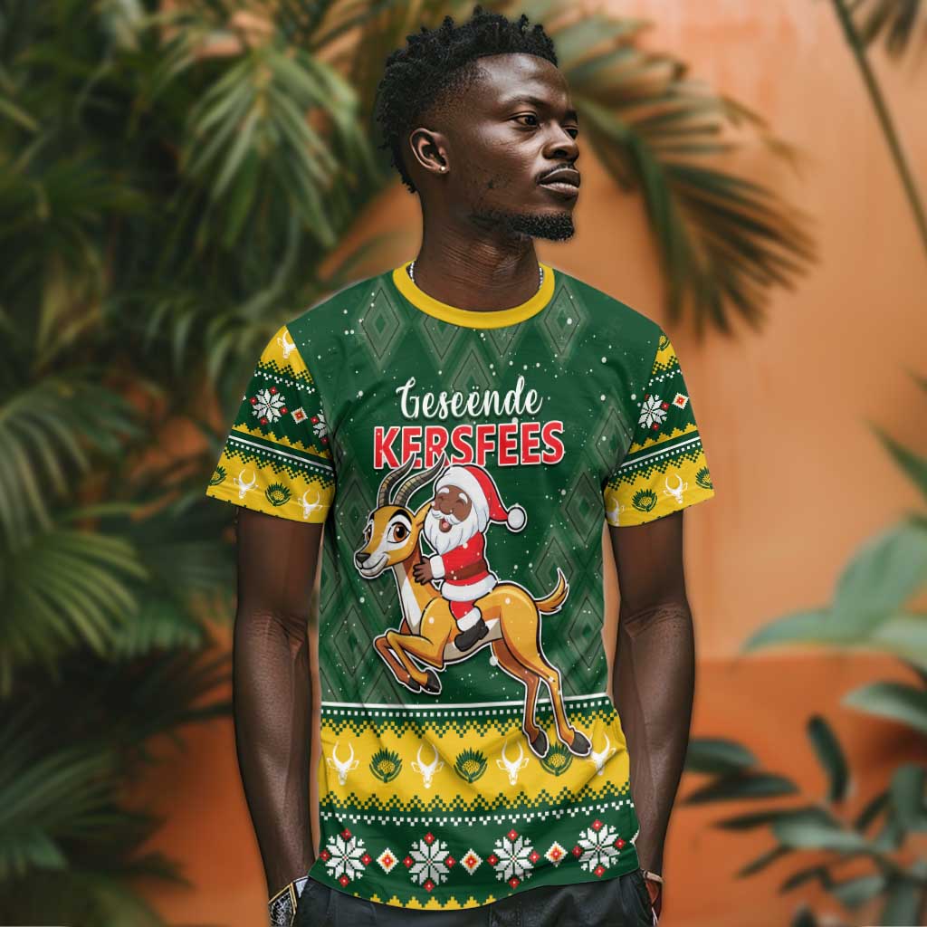 South Africa Christmas T shirt Funny Santa Riding Springbok LT05