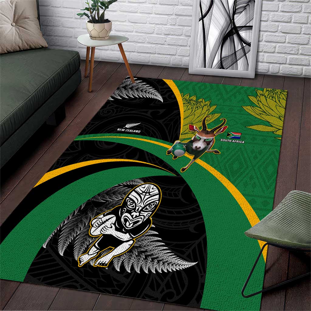 New Zealand And South Africa Rugby Area Rug 2023 Springboks Combine All Black Silver Fern LT05