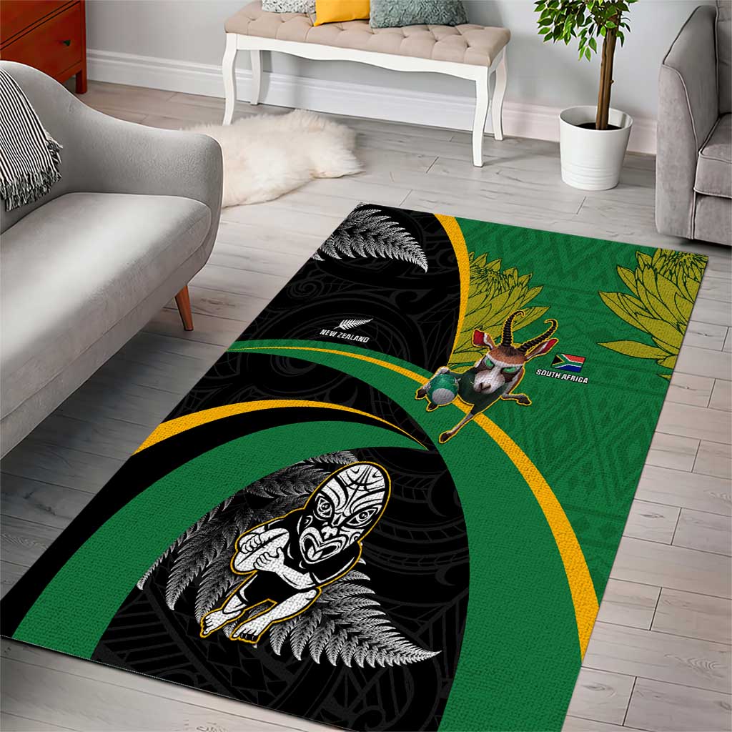 New Zealand And South Africa Rugby Area Rug 2023 Springboks Combine All Black Silver Fern LT05