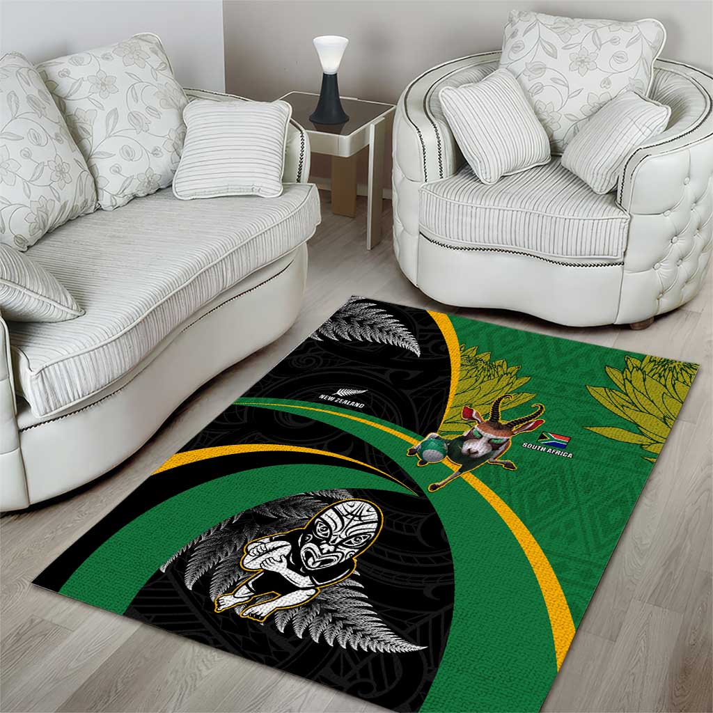 New Zealand And South Africa Rugby Area Rug 2023 Springboks Combine All Black Silver Fern LT05
