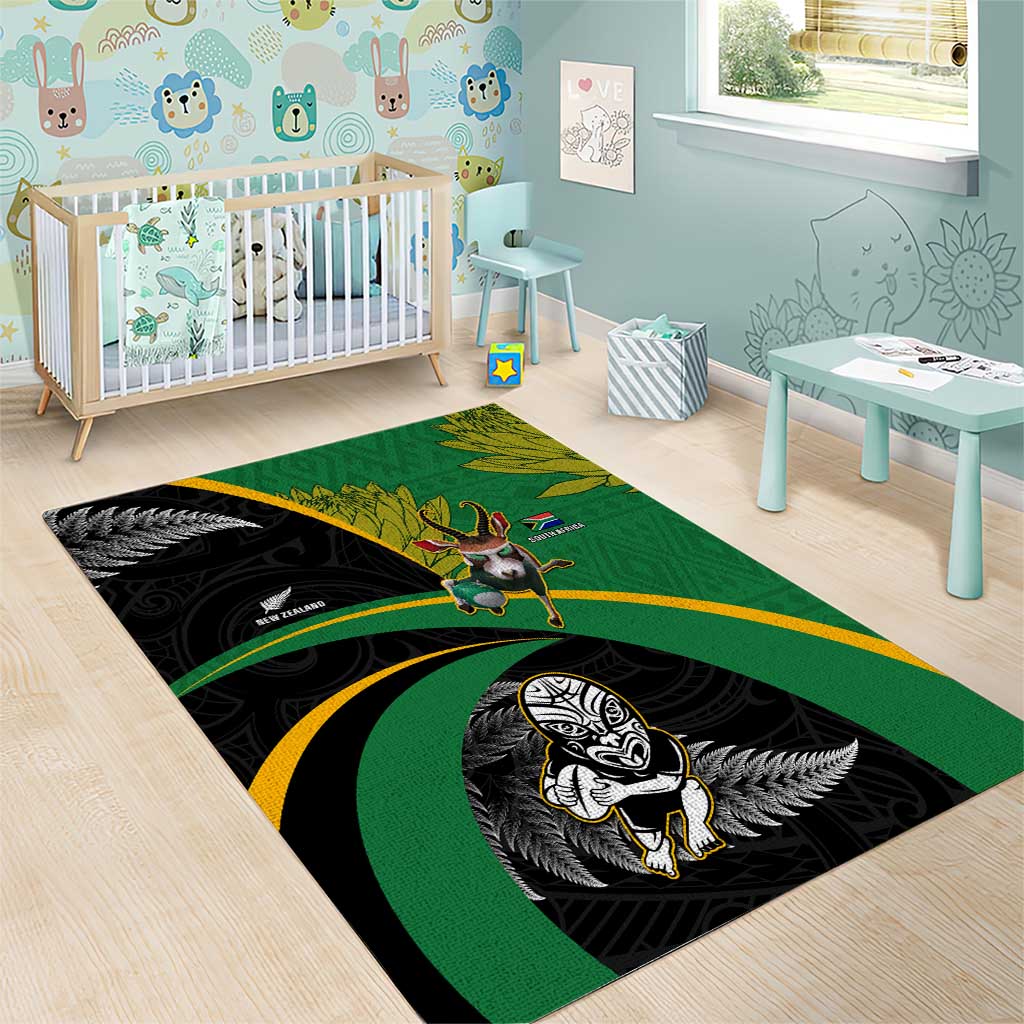 New Zealand And South Africa Rugby Area Rug 2023 Springboks Combine All Black Silver Fern LT05