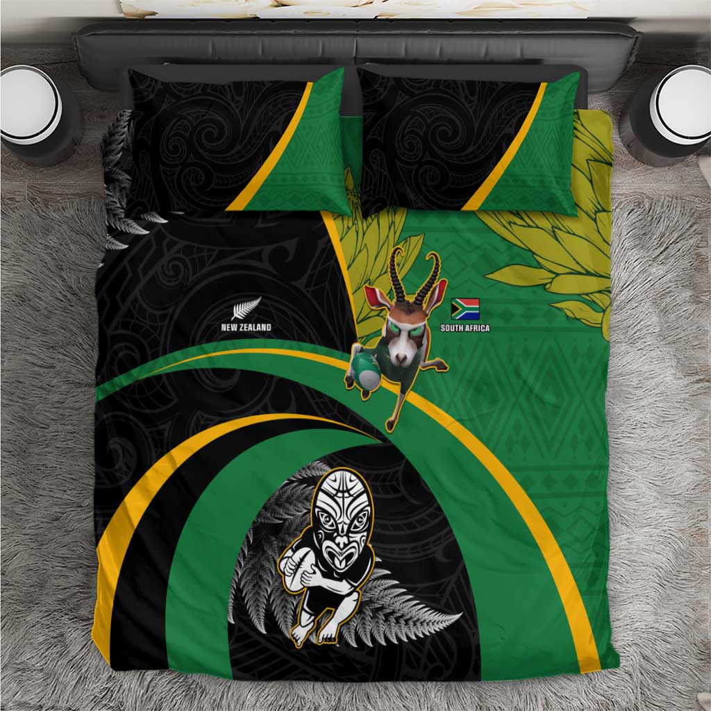 New Zealand And South Africa Rugby Bedding Set 2023 Springboks Combine All Black Silver Fern LT05