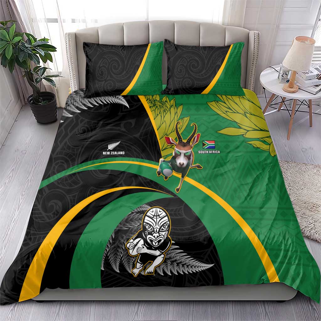 New Zealand And South Africa Rugby Bedding Set 2023 Springboks Combine All Black Silver Fern LT05