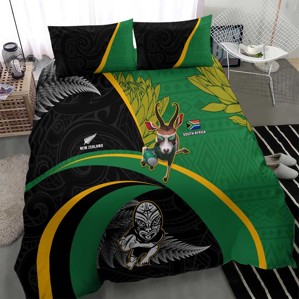 New Zealand And South Africa Rugby Bedding Set 2023 Springboks Combine All Black Silver Fern LT05
