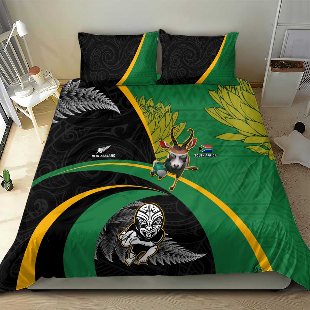 New Zealand And South Africa Rugby Bedding Set 2023 Springboks Combine All Black Silver Fern LT05