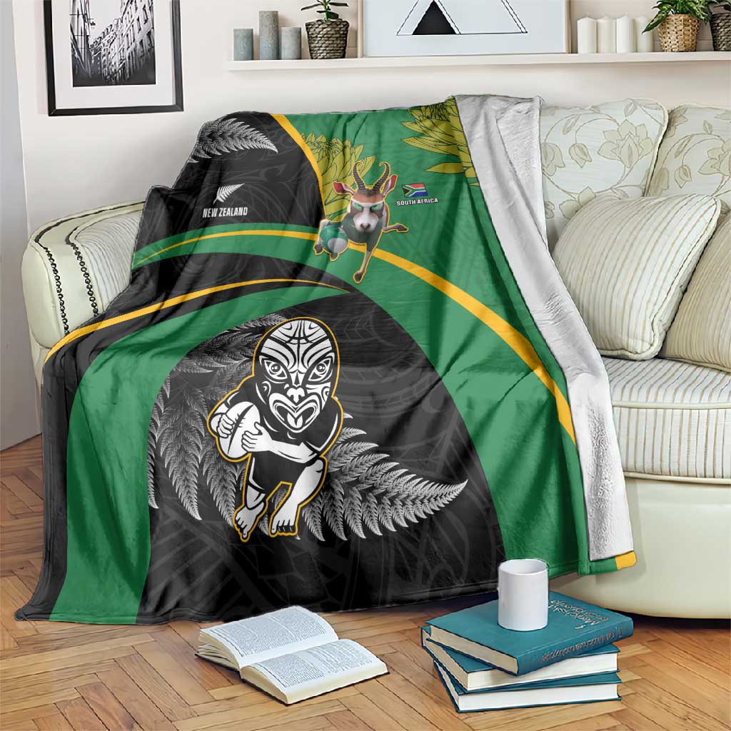 New Zealand And South Africa Rugby Blanket 2023 Springboks Combine All Black Silver Fern LT05