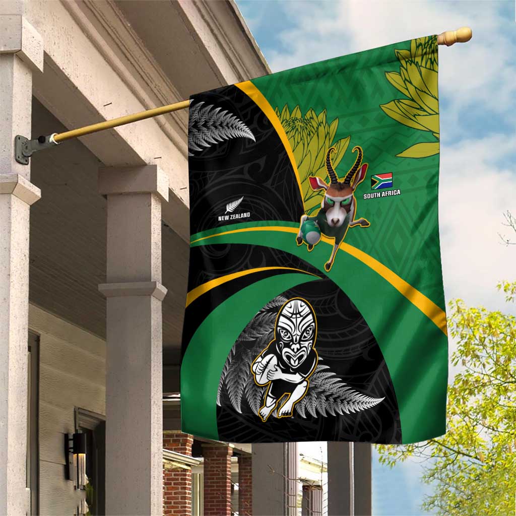 New Zealand And South Africa Rugby Garden Flag 2023 Springboks Combine All Black Silver Fern LT05