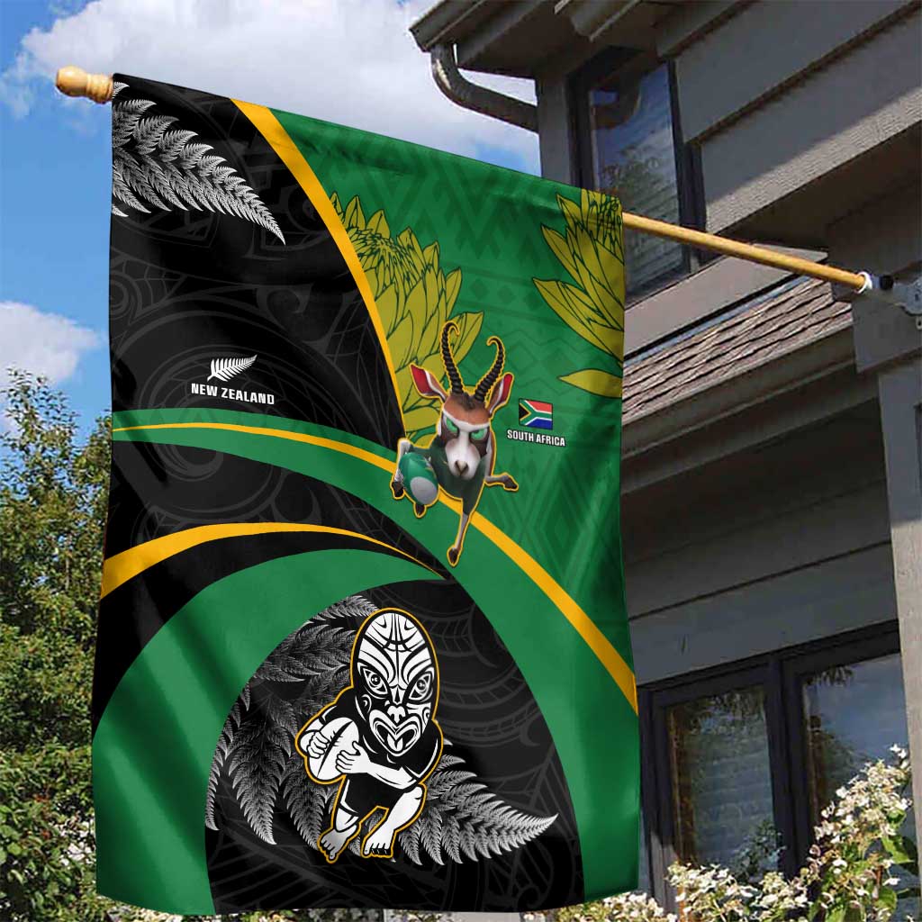 New Zealand And South Africa Rugby Garden Flag 2023 Springboks Combine All Black Silver Fern LT05