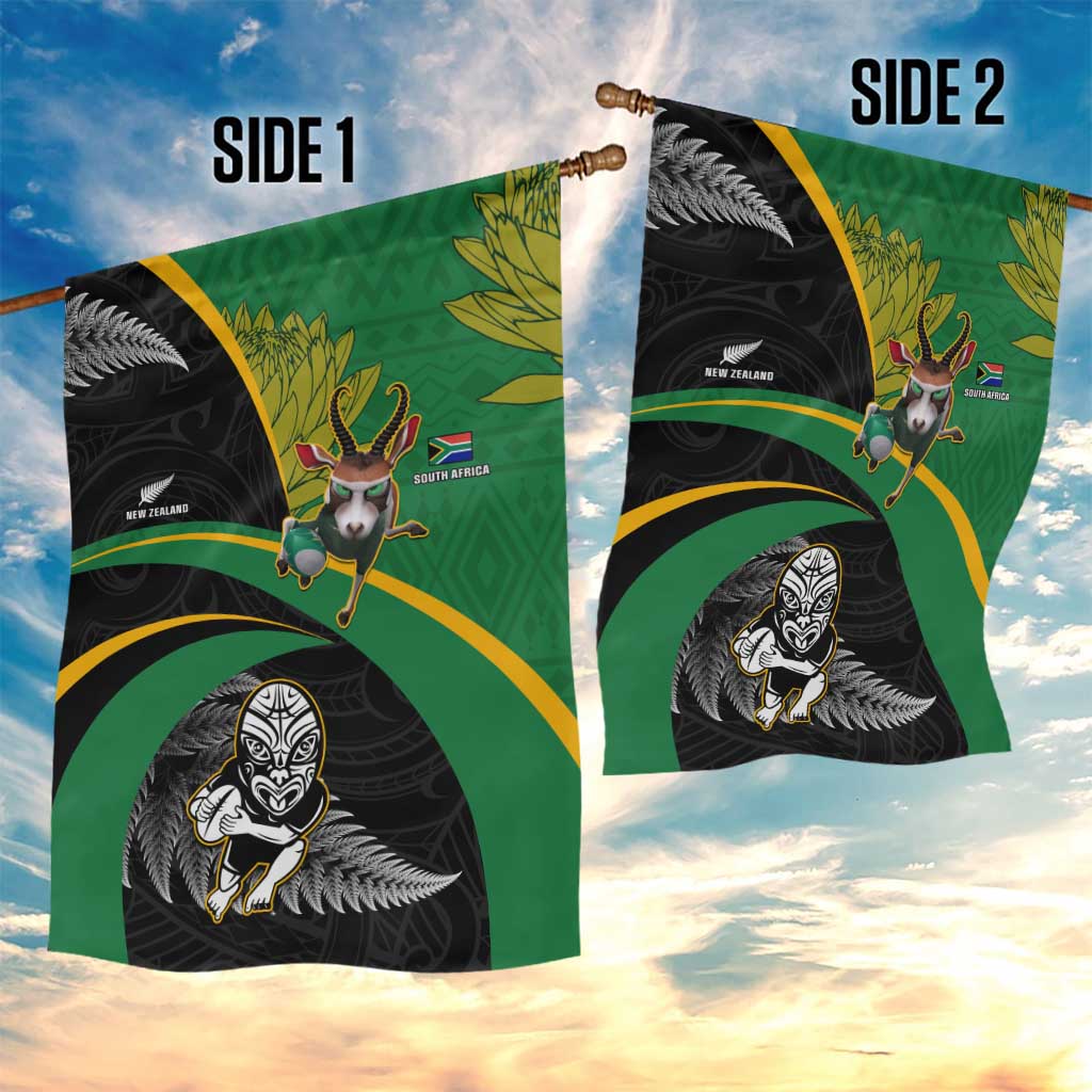 New Zealand And South Africa Rugby Garden Flag 2023 Springboks Combine All Black Silver Fern LT05