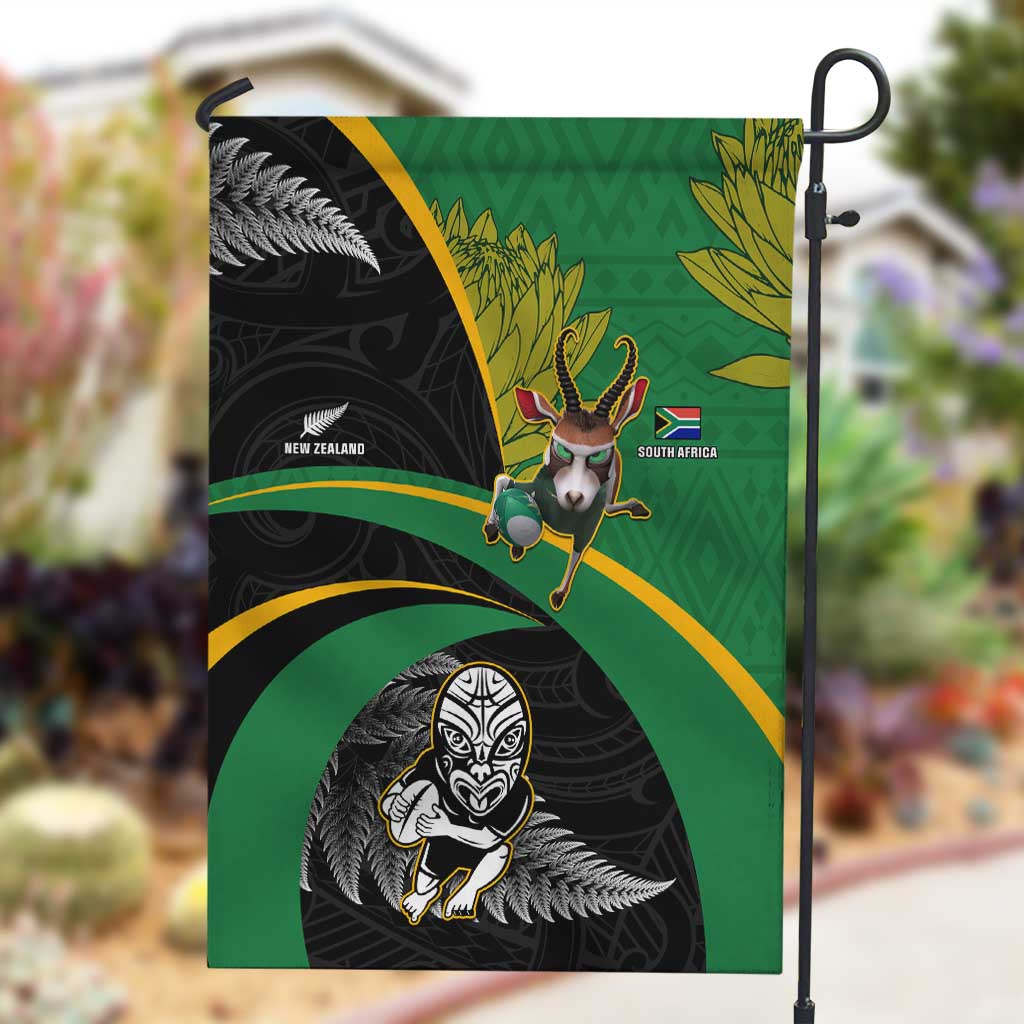 New Zealand And South Africa Rugby Garden Flag 2023 Springboks Combine All Black Silver Fern LT05