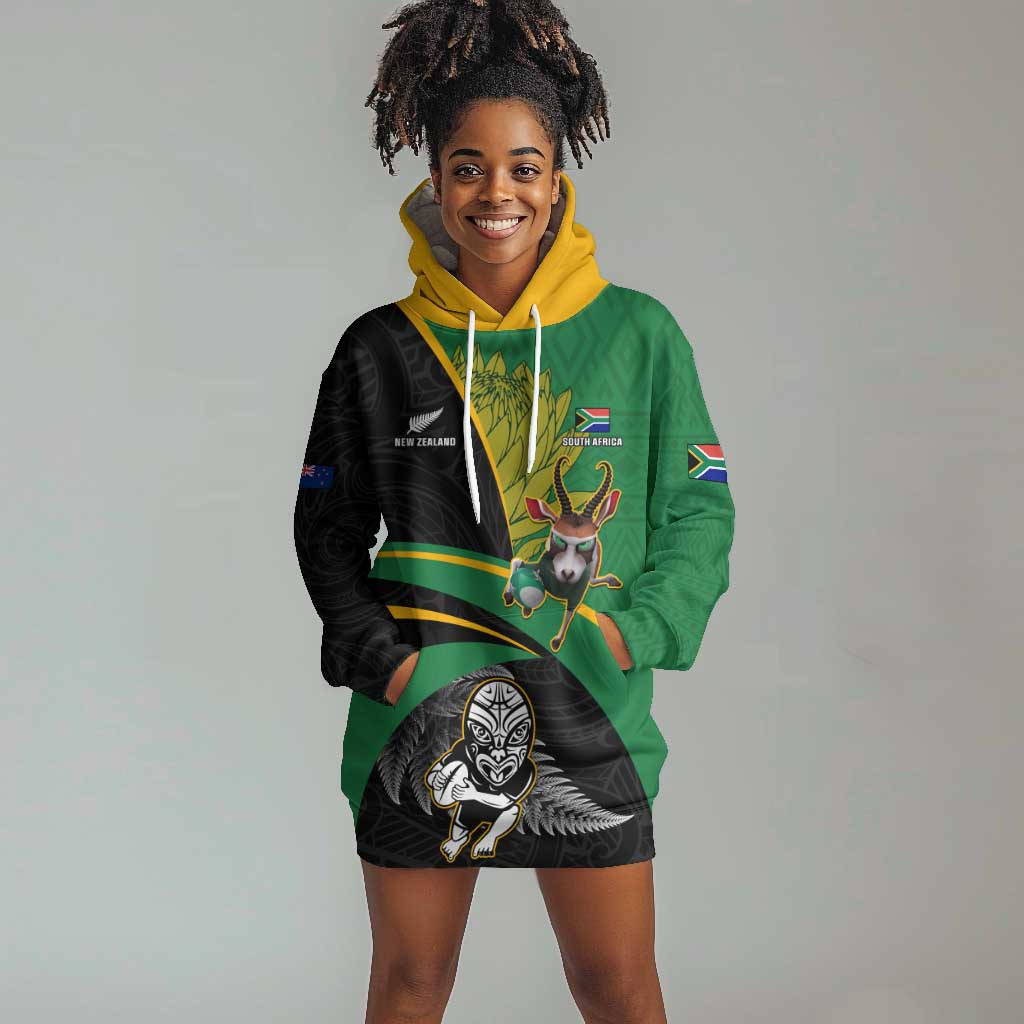 Custom New Zealand And South Africa Rugby Hoodie Dress 2023 Springboks Combine All Black Silver Fern LT05