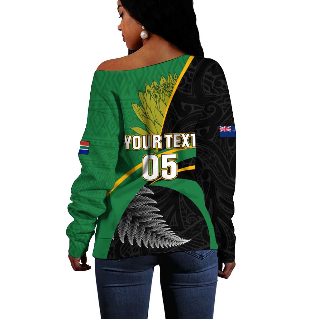 Custom New Zealand And South Africa Rugby Off Shoulder Sweater 2023 Springboks Combine All Black Silver Fern LT05