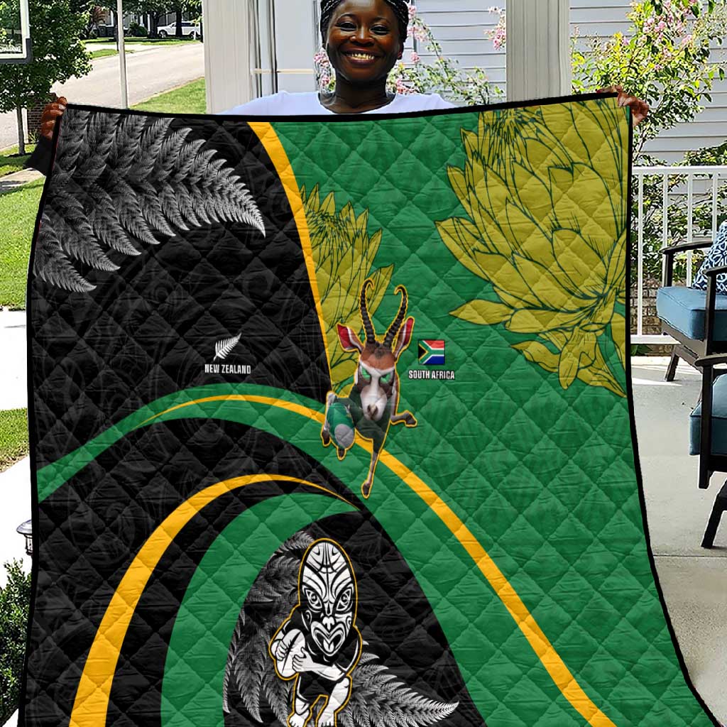 New Zealand And South Africa Rugby Quilt 2023 Springboks Combine All Black Silver Fern LT05