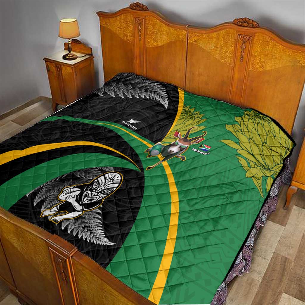 New Zealand And South Africa Rugby Quilt 2023 Springboks Combine All Black Silver Fern LT05