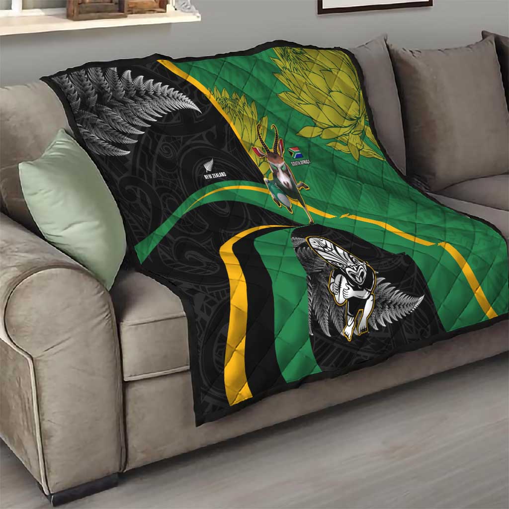 New Zealand And South Africa Rugby Quilt 2023 Springboks Combine All Black Silver Fern LT05